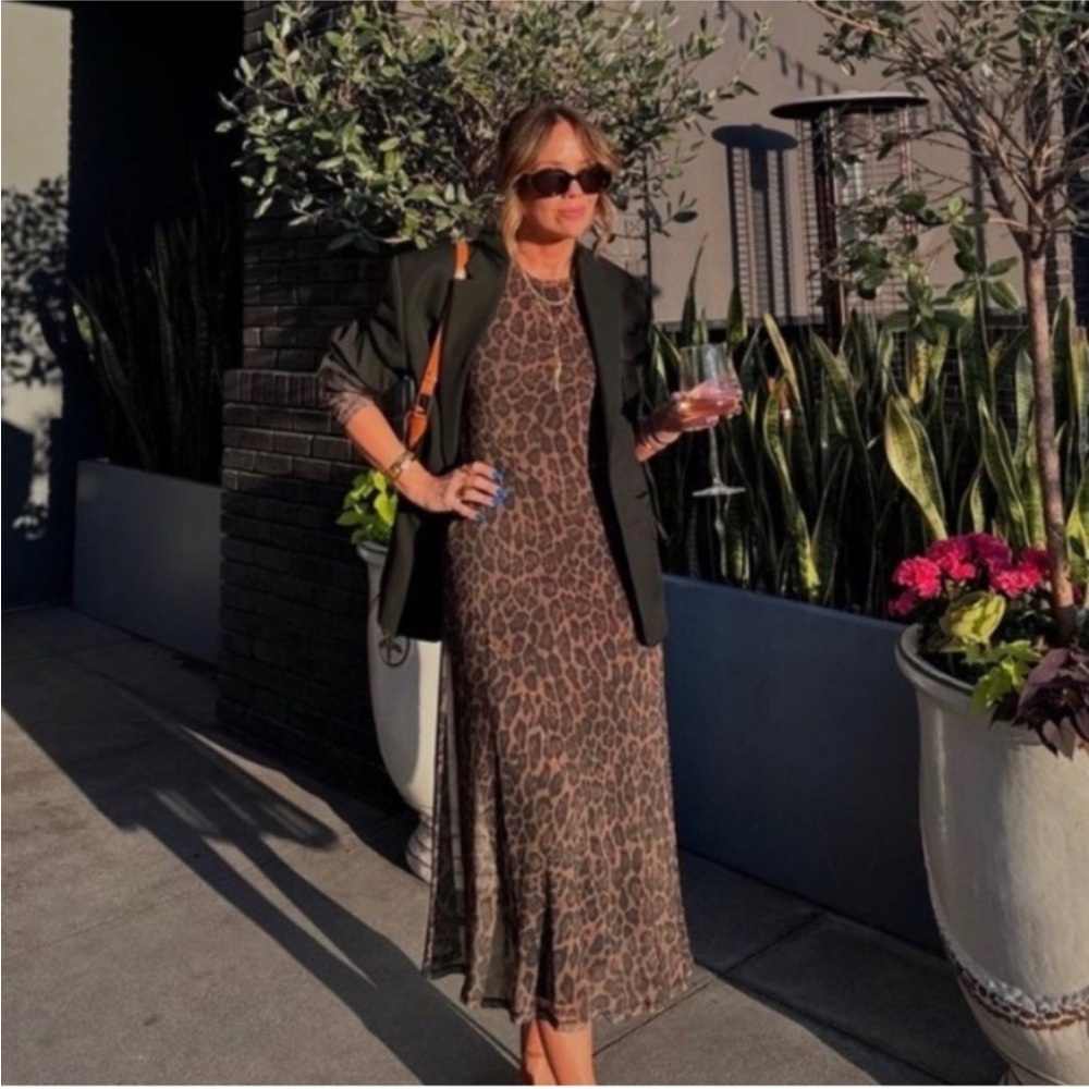 Rachel Zoe Leopard Mesh Midi Dress Brown and Black Animal Print XS - Picture 1 of 11